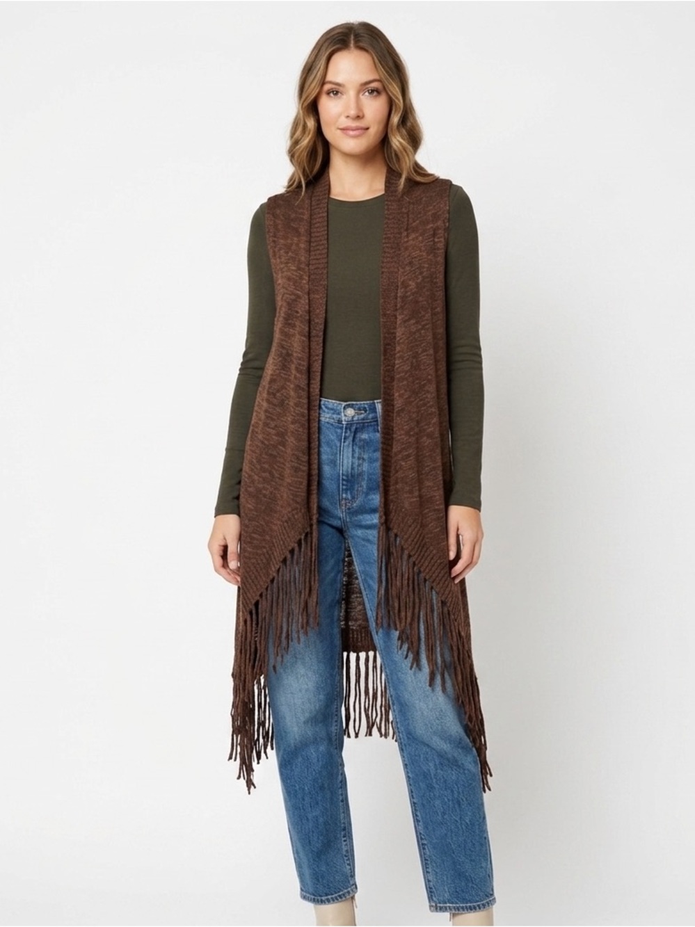 Ariat Loose Fit Brown Casual Knit Sleeveless Cardigan Sweater Size Small